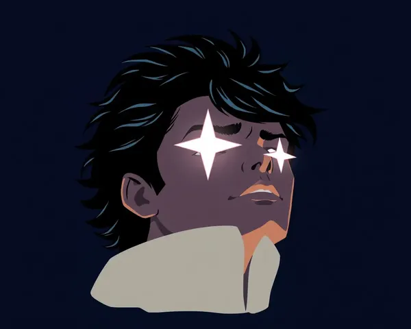 Glowing Eyes and Wind-Blown Hair on Dark Blue Background