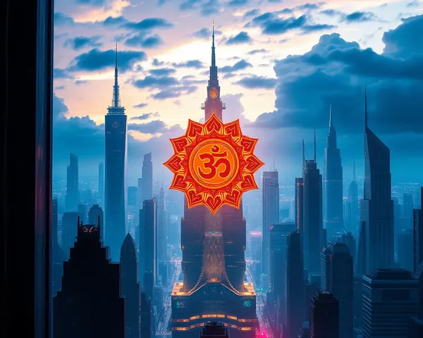 Glowing Karma Symbol in Futuristic City