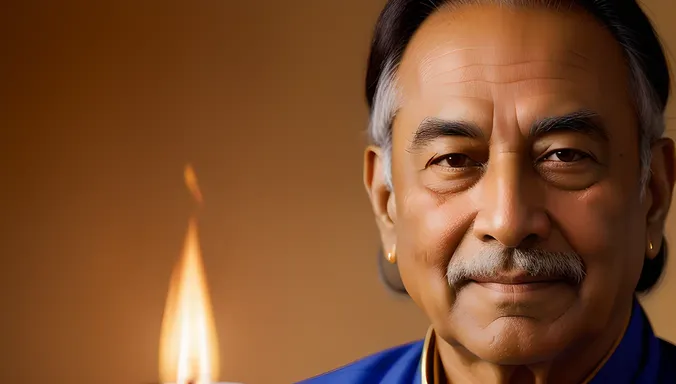 Glowing Portrait of Yogananda in Traditional Indian Attire