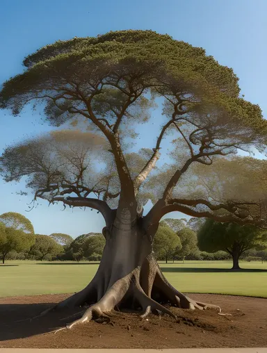 Gnarled Buke Tree Branches Stretch Towards Sky with Ancient Roots