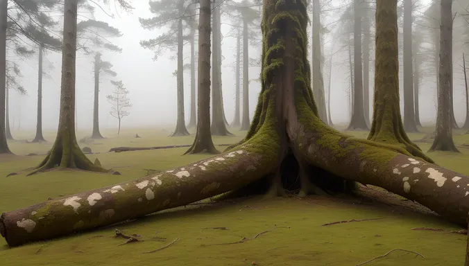 Gnarled Buke Tree Trunk in Misty Forest HD