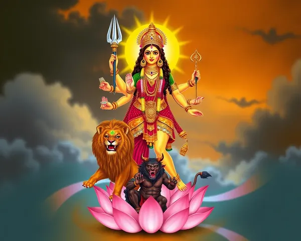 Goddess Durga Holds Shraddha Patrika, Triumphing Over Evil Forces