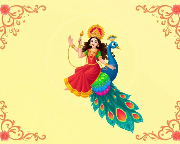 Goddess Durga Riding Peacock on Mata Jagran Invitation Card
