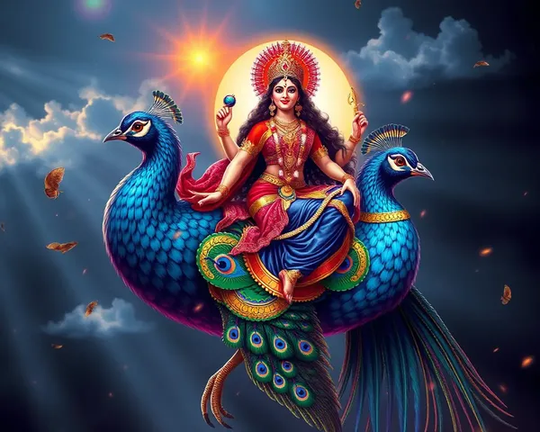 Goddess Lakshmi Riding Peacock Wallpaper Design