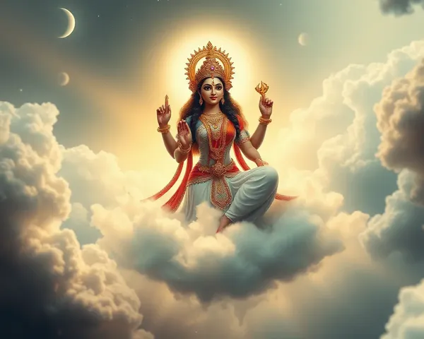Goddess Lakshmi on Cloud with Ethereal Glow Wallpaper