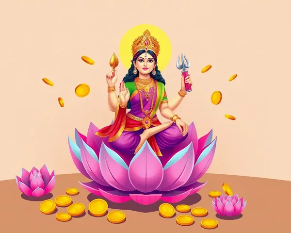 Goddess Laxmi Illustration on Lotus Flower with Wealth Symbols