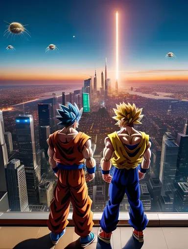 Goku and Friends Defend Futuristic City from Aliens