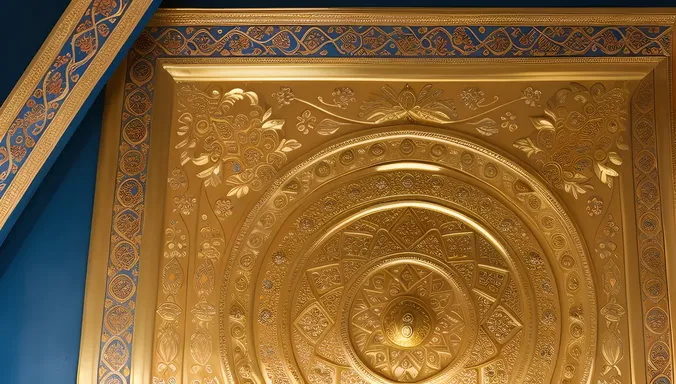 Golden Accents and Calligraphy on Rich Blue Kushti Wallpaper