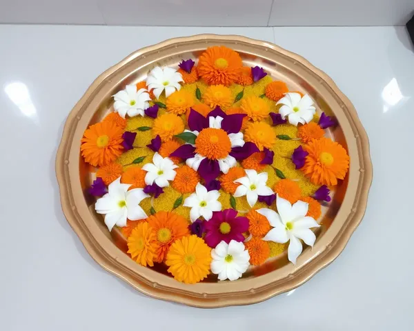 Golden Border Pookkalam with Marigolds and Jasmine