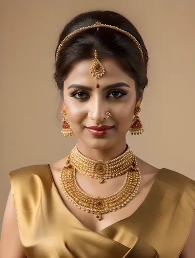 Golden Dupatta and Beaded Necklace on Dulhan's Portrait