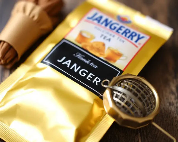 Golden Jaggery Tea Packet with Tea Infuser Close-Up