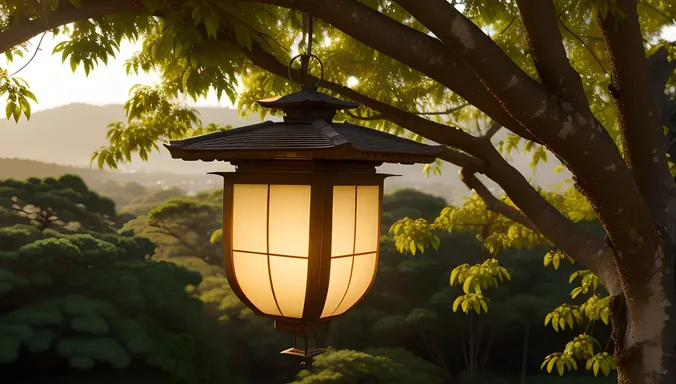 Golden Light on Buke Tree Branch Japanese Lantern HD
