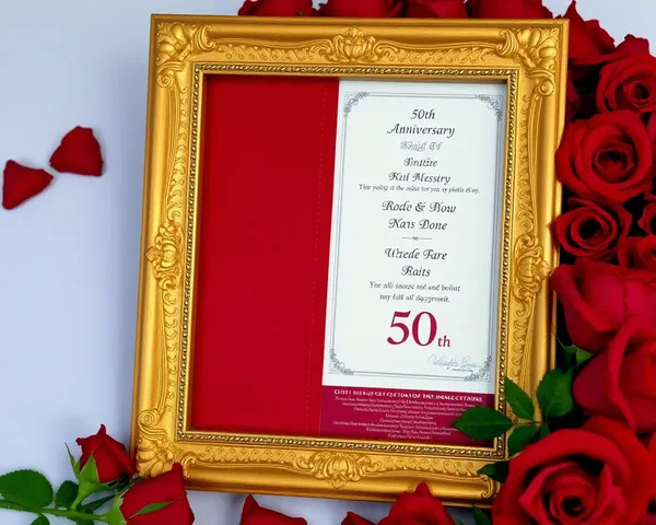 Golden Picture Frame with 50th Anniversary Certificate and Roses