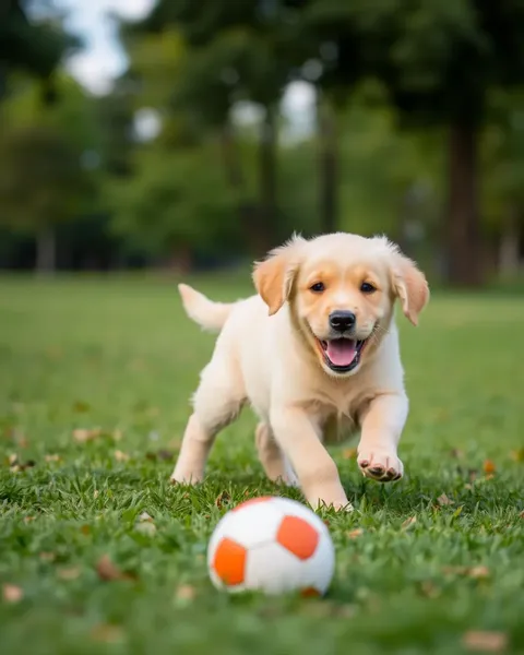 Golden Retriever Chases Ball in Green Park
