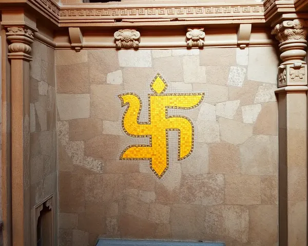 Golden Swastika Mosaic on Historic Temple Wall