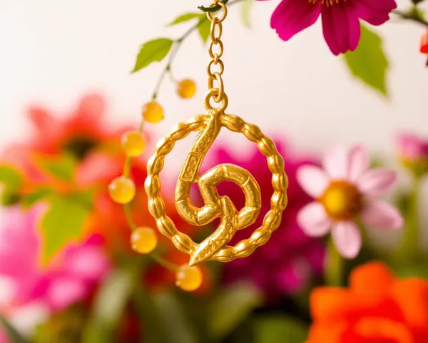 Golden Swastika Pendant with Wreath of Leaves and Flowers