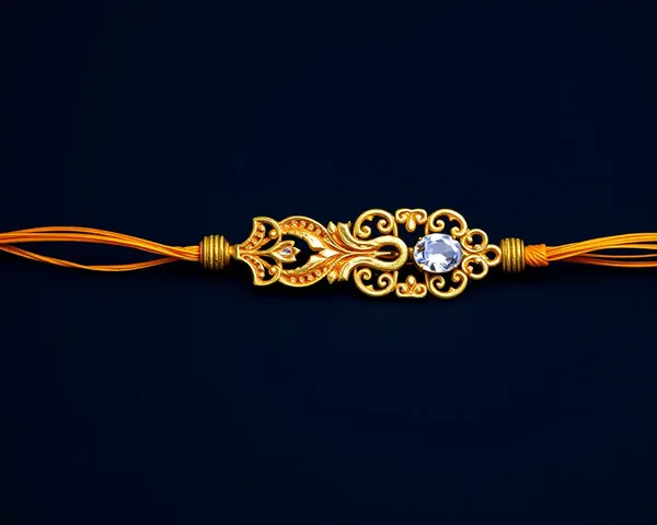 Golden Thread and Gemstone on Dark Blue Background Fancy Rakhi