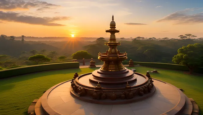 Gommateshwara Statue at Sunrise with Golden Light