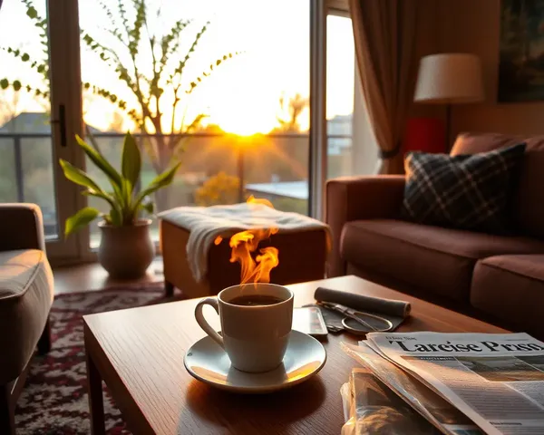 Good Morning Image Shukrawar: Cozy Living Room with Coffee and Newspaper