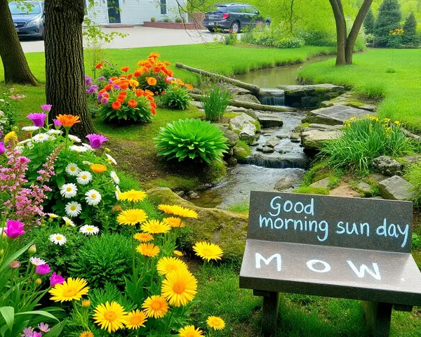Good Morning Sunday: Peaceful Garden with Flowers and Brook