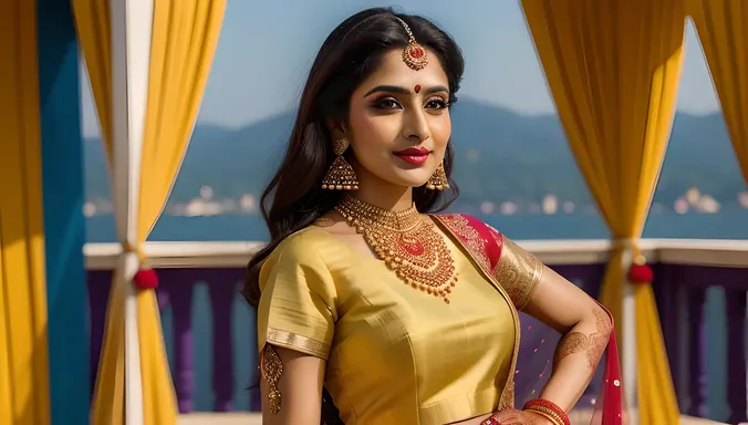 Gorgeous Dulhan in Traditional Indian Setting with Statement Necklace