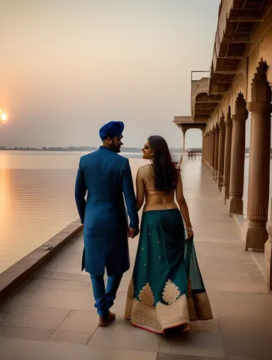 Gorgeous Indian Bhabhi in Striking Blue and Gold Lehenga