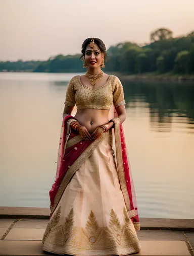 Gorgeous Indian Bride in Soft Peach and Gold Lehenga