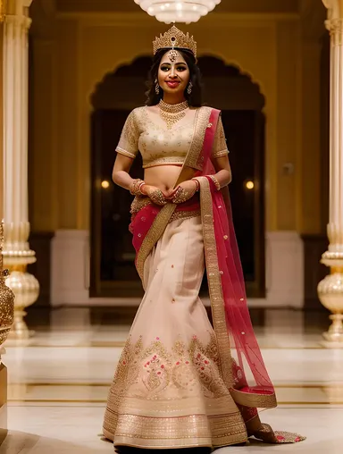 Gorgeous Indian Bride in Soft Pink and Gold Lehenga