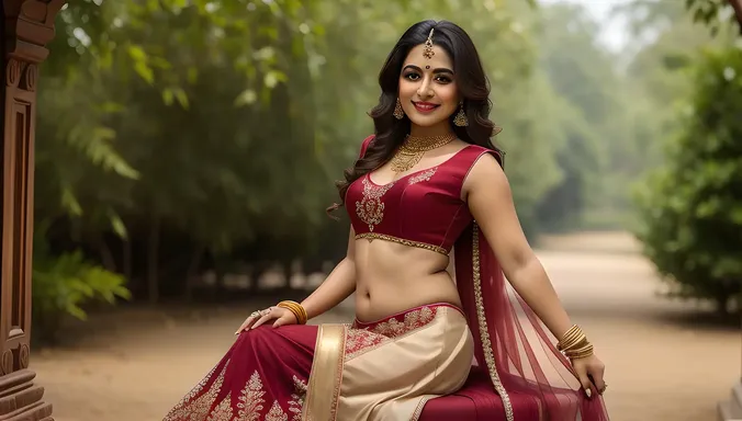 Gorgeous Indian Girl Highlights Hourglass Figure in Red Lehenga