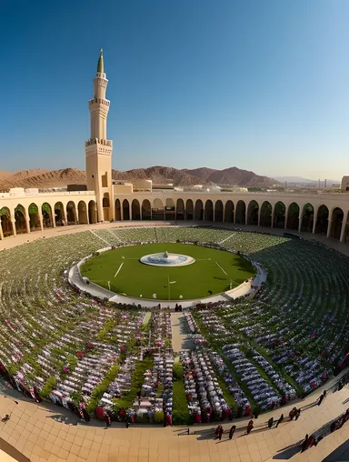 Grand Courtyard of Masjid Nabawi in Prayer