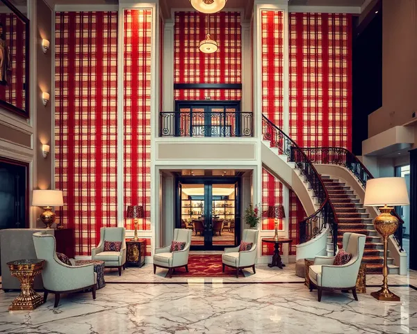 Grand Hotel Lobby with Iconic Burberry Wallpaper