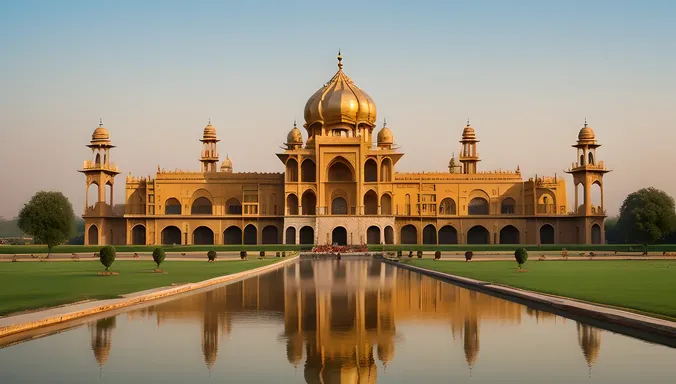 Grand Kushti Wallpaper with Palace, Archways, and Golden Background