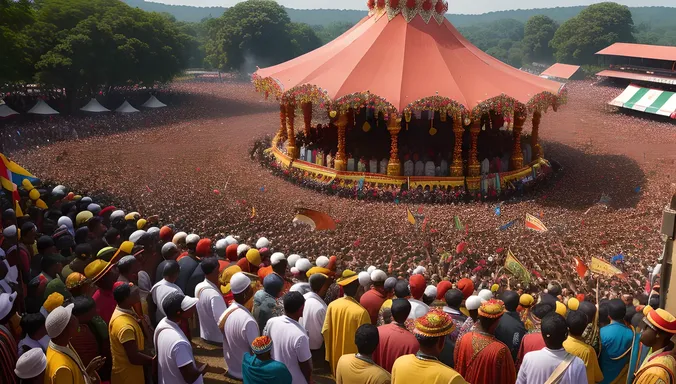 Grand Pooram Procession with Intricate Details and Colors