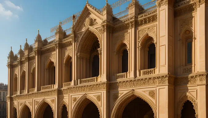 Grand Tessellated Architecture with Interlocking Geometric Shapes and Details