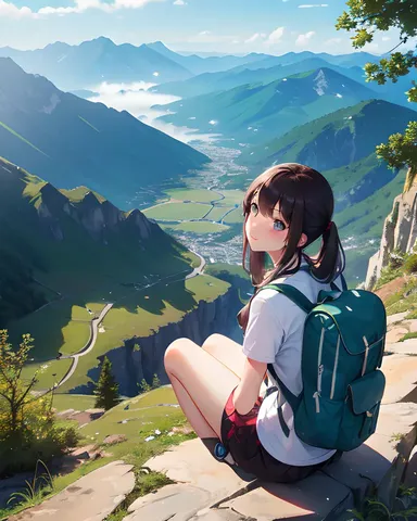 Gril Enjoys Breathtaking Valley View from Mountain Peak