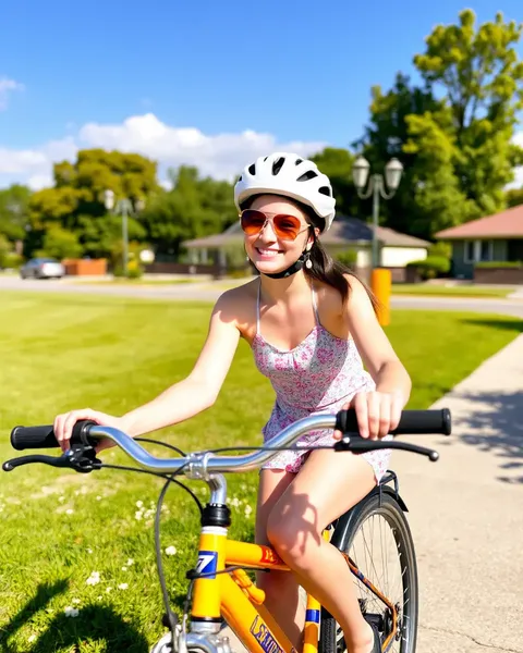 Gril Smiles Brightly on Sunny Bike Ride