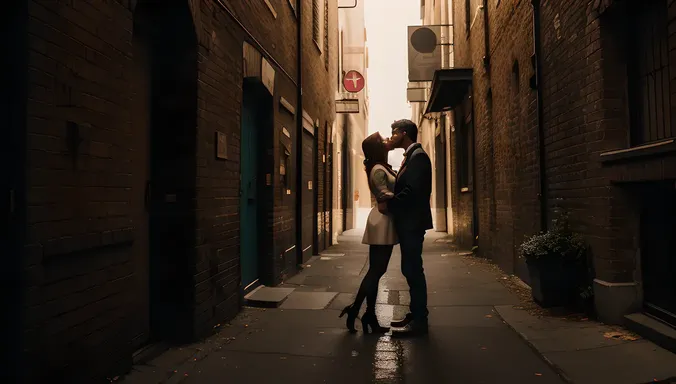 Gritty Alleyway Kiss in Dark Photo Editor's Vision