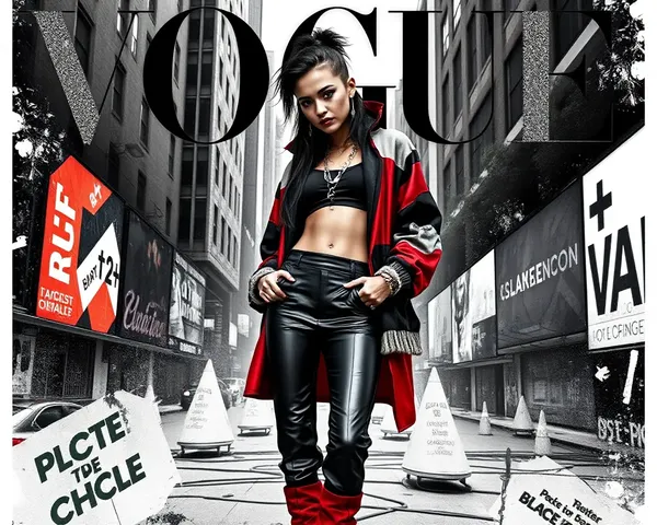 Gritty Vogue Poster: Model in Streetwear Outfit in Cityscape