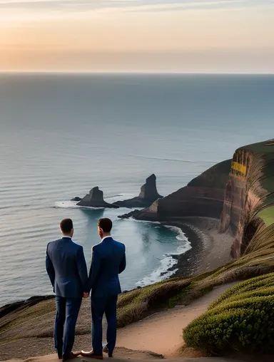 Groom's Sentimental Ocean Coastline Sunset Moment