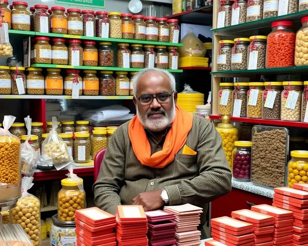 Halwai's Shop Counter with Visiting Cards and Sweet Jars