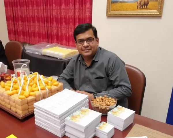 Halwai Surrounded by Sweets and Snacks with Visiting Cards
