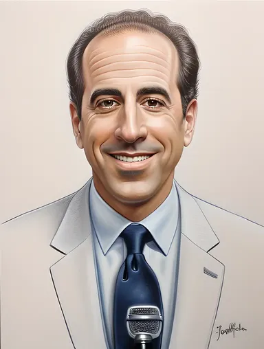Hand-Drawn Jerry Seinfeld with Microphone and Grin