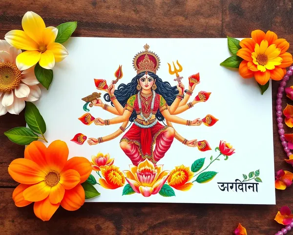 Hand-Painted Navratri Invitation Card with Goddess Durga Depiction