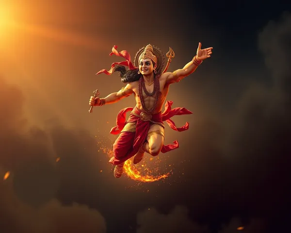 Hanuman Soars Through Air with Sparkling Trail