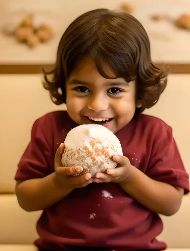 Happy Child Devouring Laddu PNG