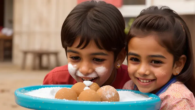 Happy Child Devouring Laddu