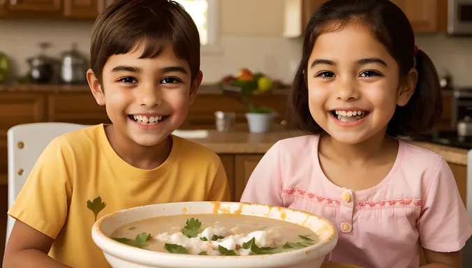 Happy Child Devouring Raita Bowl