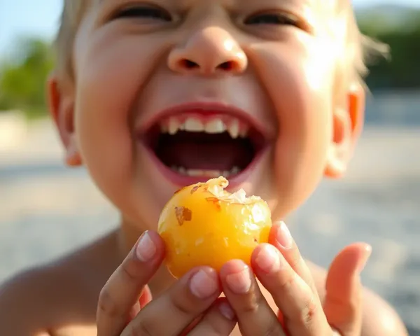 Happy Child Eating Litchi Fruit with Messy Mouth 🍊