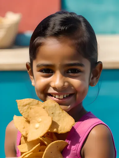 Happy Child Holding Murukku Chips with Big Smile Face