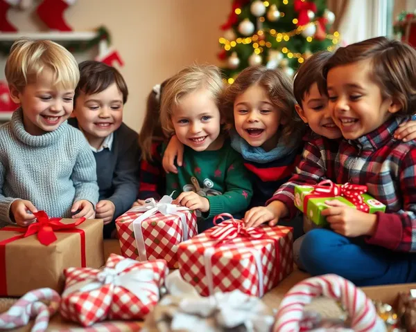 Happy Children Opening Presents on Christmas Morning Joy